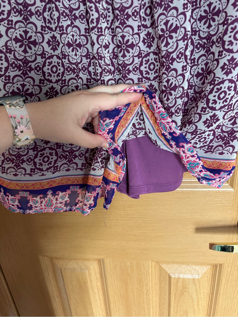 Xhilaration Purple Floral Print Romper with Orange Border - Boho, Indie - Picture 7 of 14